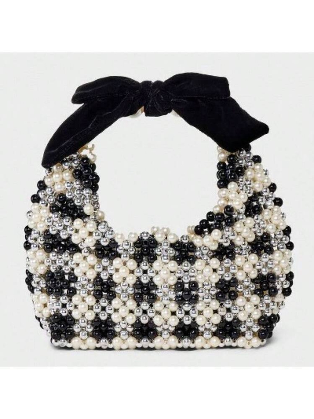 NWT A New Day Black & White Beaded Checkered Shoulder Bag with Bow Pearl - Picture 4 of 12